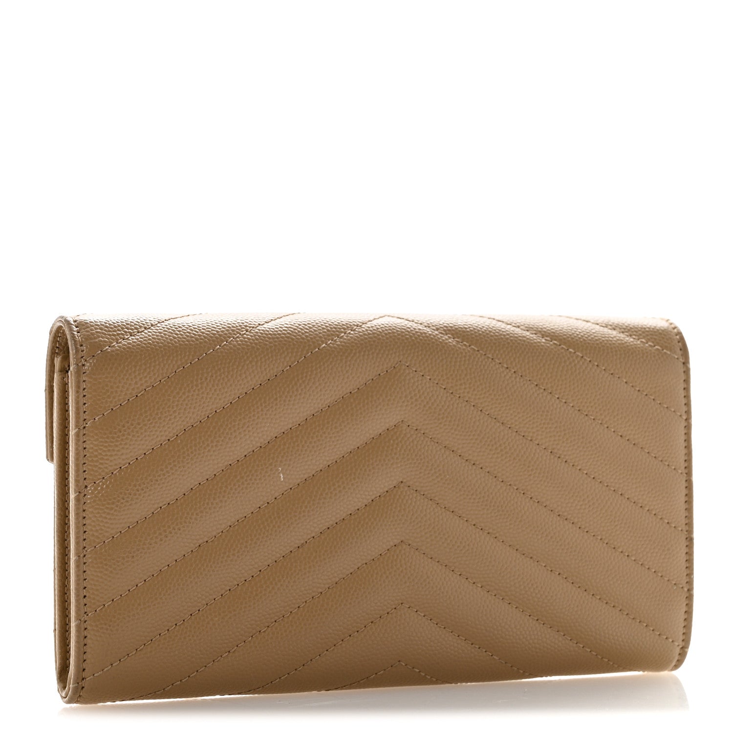 Saint Laurent Grain De Poudre Matelasse Chevron Monogram Flap Wallet Dark Beige 3 of 11