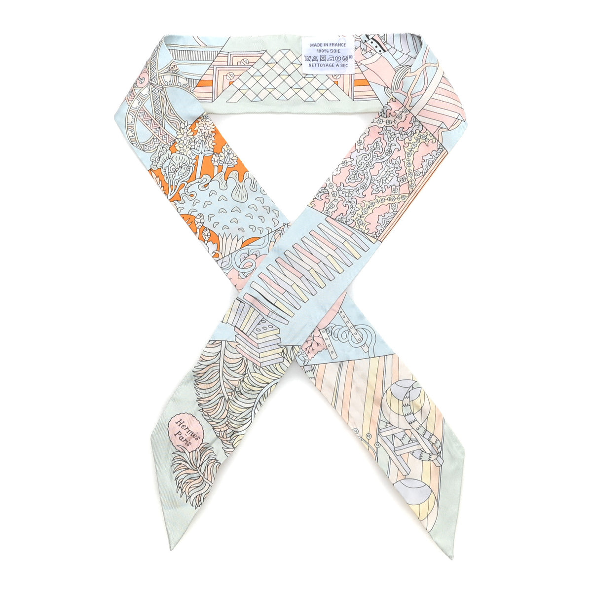 Hermes Silk De l'Ombrelle Aux Duels Twilly Ciel Rose Pale Orange 1 of 3