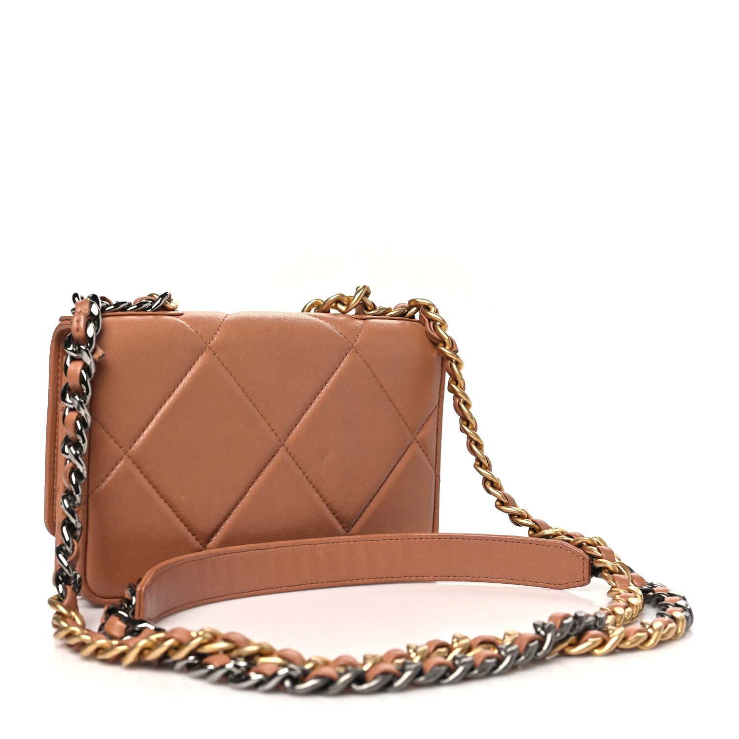Chanel Lambskin Quilted Chanel 19 Wallet On Chain WOC Brown 3 of 12