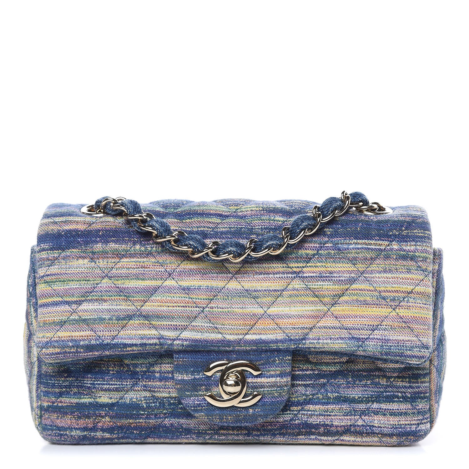 Chanel Denim Mini Rectangular Flap Bag Navy Yellow Purple Green 1 of 9
