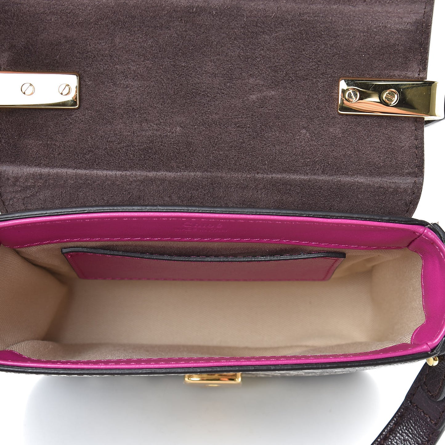 Shiny Goatskin Calfskin Lizard Embossed Mini C Double Carry Black Raisin