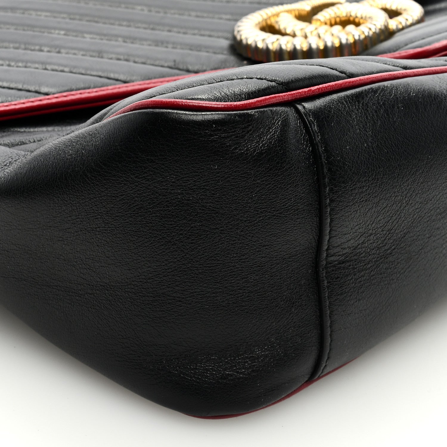Gucci Vintage Effect Calfskin Matelasse Diagonal Large Torchon GG Marmont Shoulder Bag Black Romantic Cherry 8 of 9