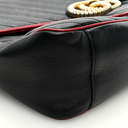Gucci Vintage Effect Calfskin Matelasse Diagonal Large Torchon GG Marmont Shoulder Bag Black Romantic Cherry 8 of 9