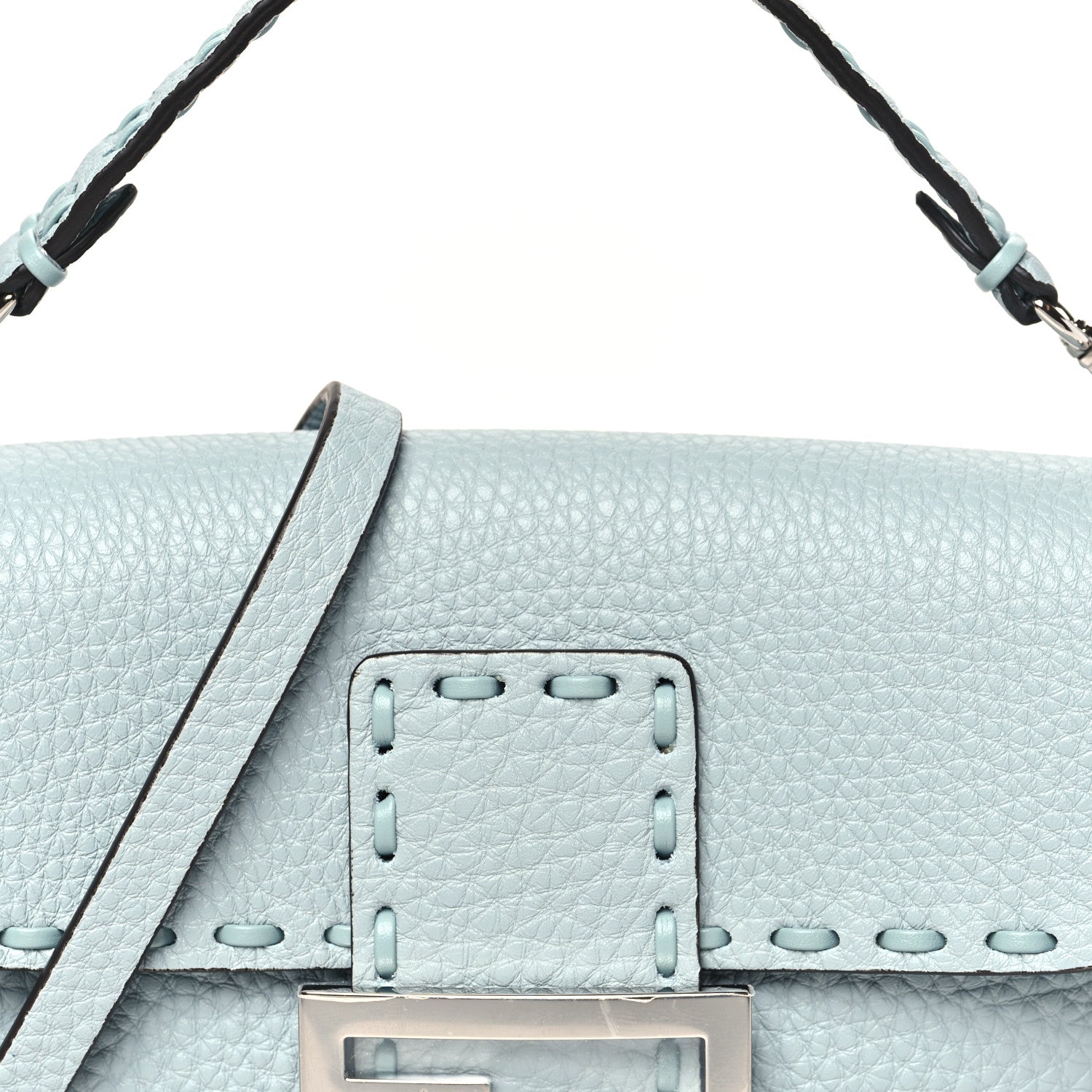Fendi Cuoio Roma Sellerissima Nappa Sintetica Tape Stitch Mini Baguette Anice 7 of 9
