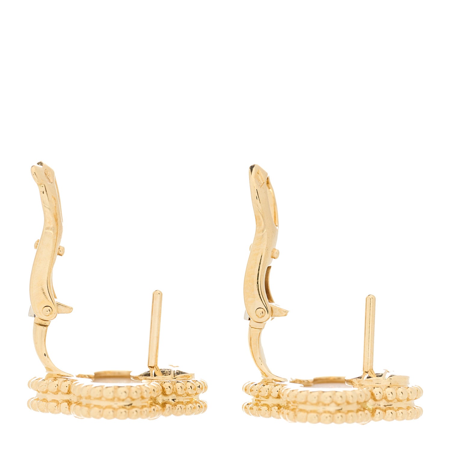 Van Cleef & Arpels 18K Yellow Gold Mother of Pearl Vintage Alhambra Earrings 2 of 3
