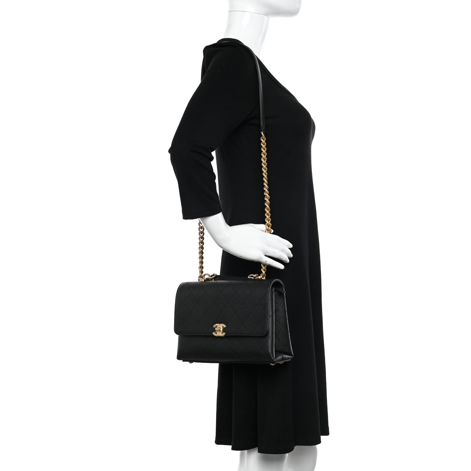 Chanel Grained Calfskin Small Stitched Flap Black 2 of 10