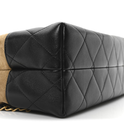 Chanel Suede Calfskin Shiny Lambskin Quilted Small Coco Base Shopping Bag Beige Black 9 of 11