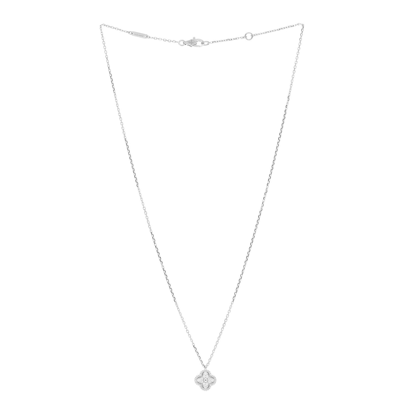 18K White Gold Diamond Sweet Alhambra Pendant Necklace