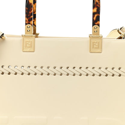 Fendi Vitello King Ceylon Plexiglass Woven Logo Debossed Medium Fendi Sunshine Shopper Tote White Ice 10 of 10