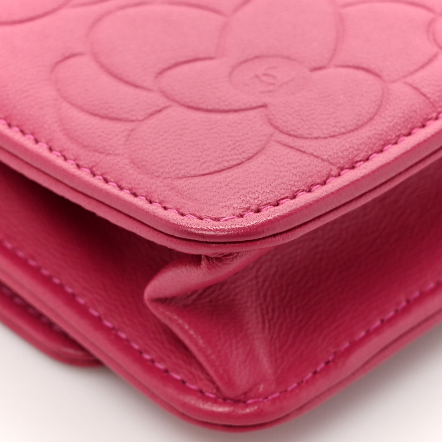Chanel Lambskin Camellia Embossed Wallet on Chain WOC Pink 12 of 14