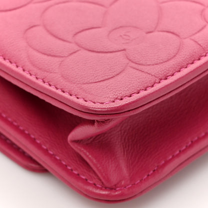 Chanel Lambskin Camellia Embossed Wallet on Chain WOC Pink 12 of 14
