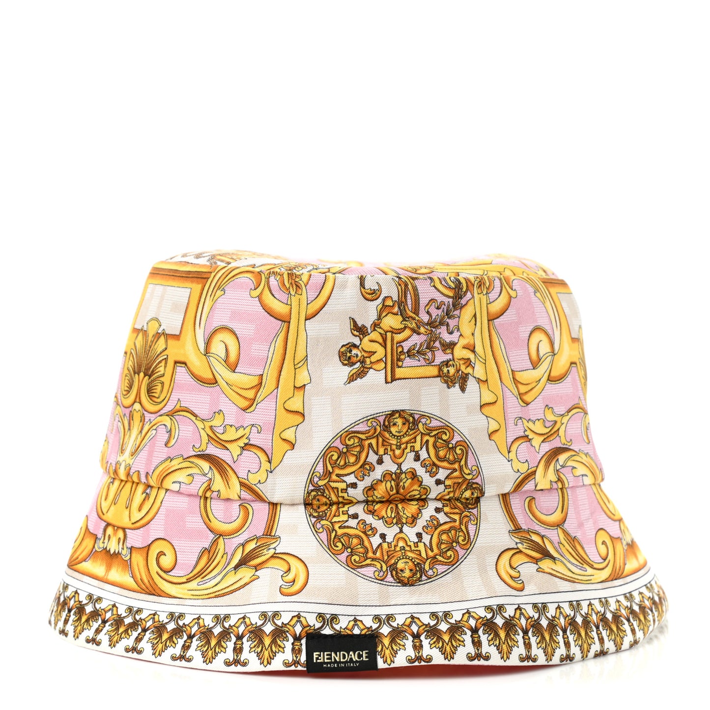 X VERSACE Silk Fendace FF Baroque Bucket Hat Pink