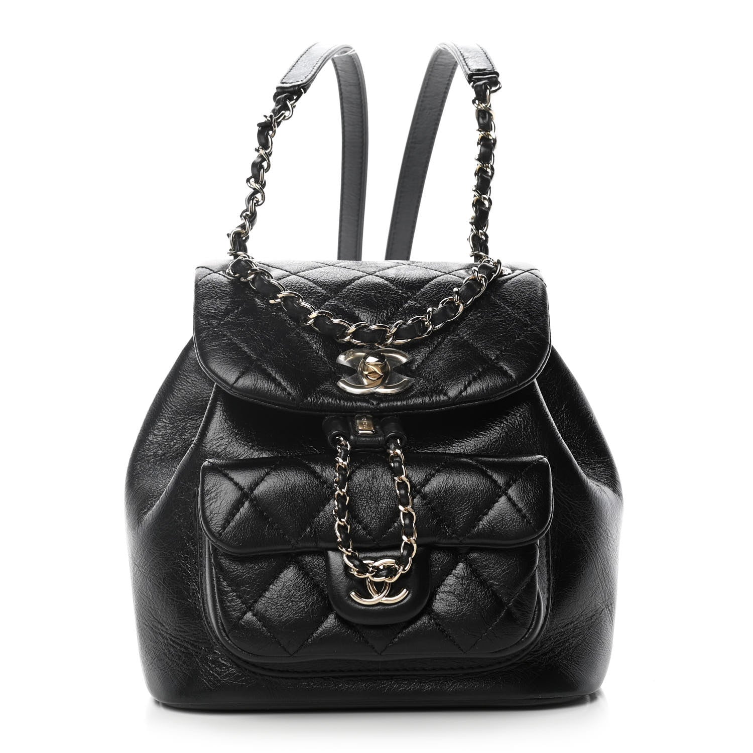 Chanel Glazed Aged Calfskin Quilted Small Duma Drawstring Backpack Black 1 of 10