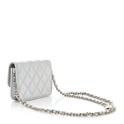 Chanel Metallic Goatskin Quilted Crystal CC Walk Of Fame Clutch With Chain Silver 3 of 11
