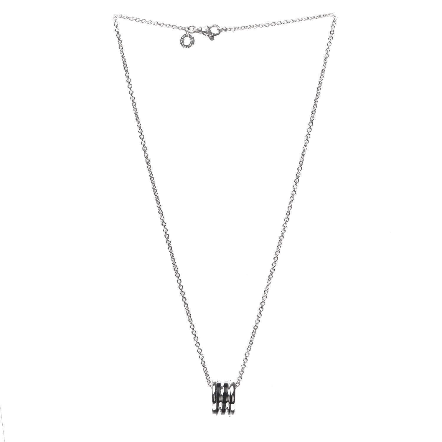 Bulgari 18K White Gold Black Enamel B.Zero1 Pendant Necklace 3 of 5