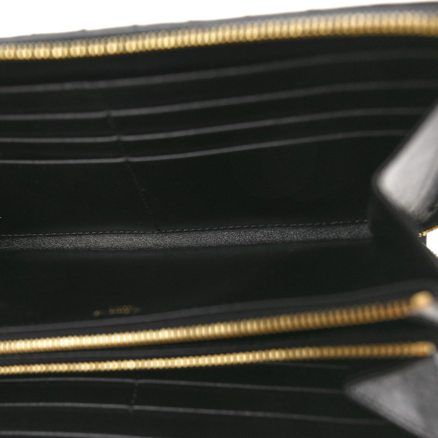 Lambskin Quilted Large C Charm Zip Around Wallet Black