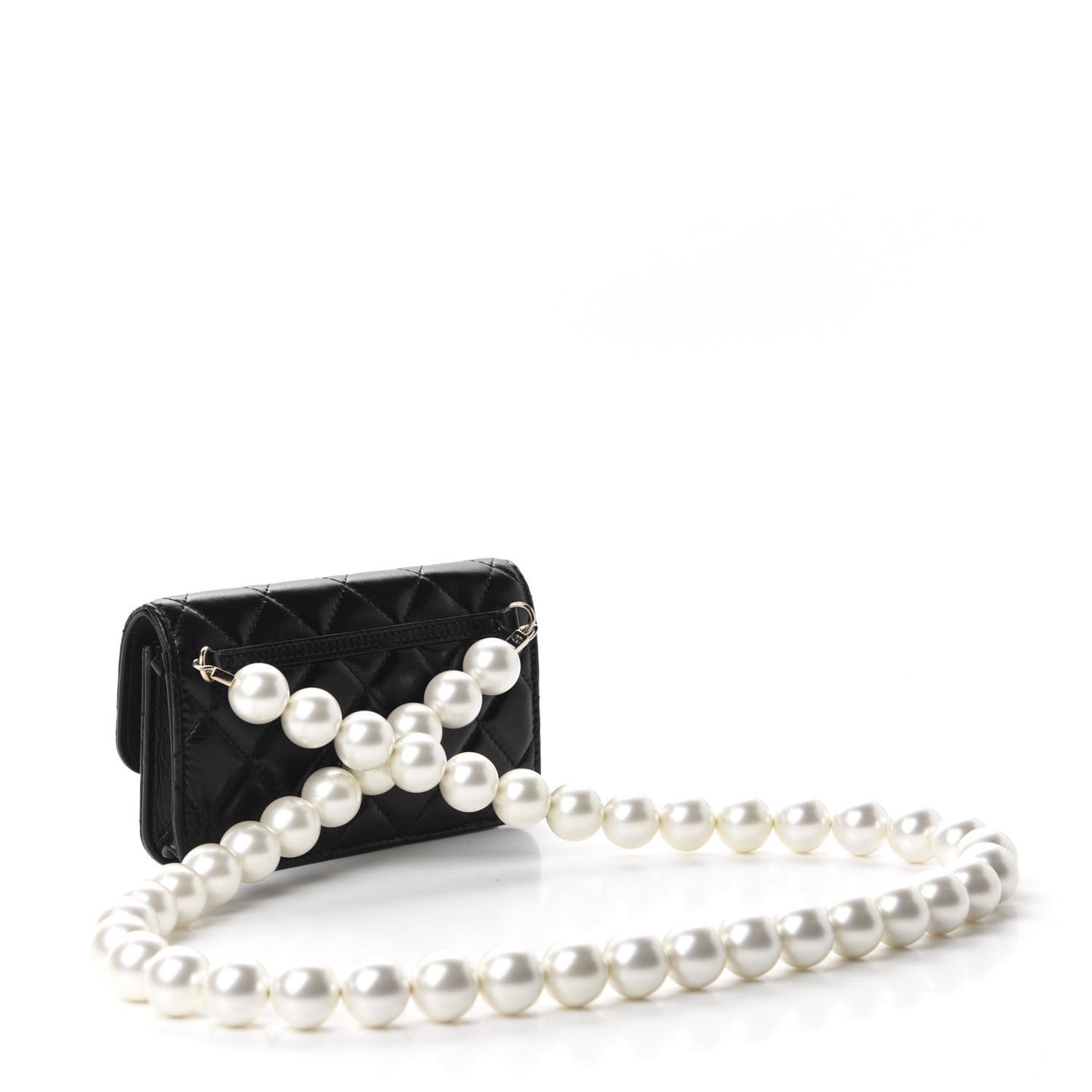 Calfskin Quilted Maxi Pearls Clutch With Chain Black