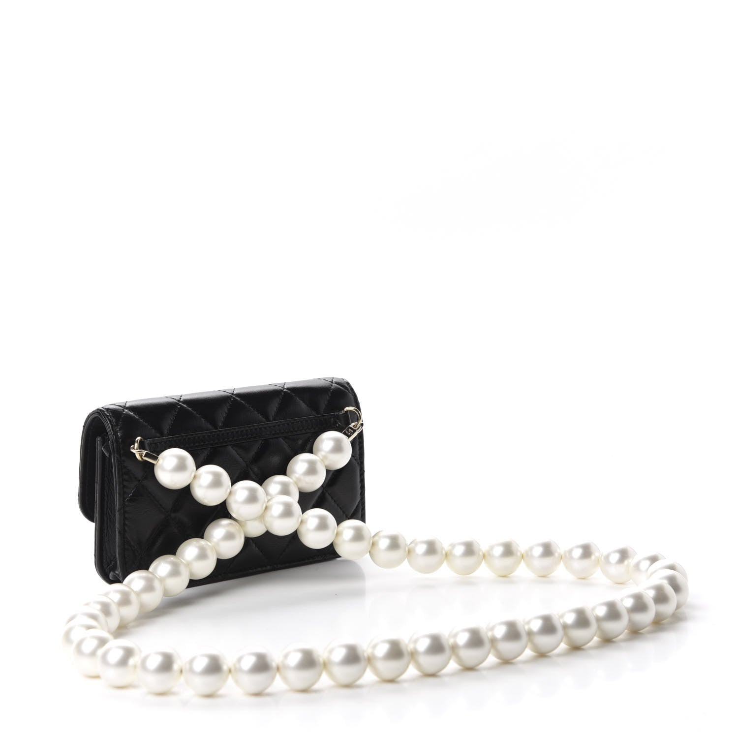 Chanel Calfskin Quilted Maxi Pearls Clutch With Chain Black 3 of 12