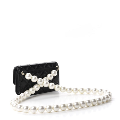 Chanel Calfskin Quilted Maxi Pearls Clutch With Chain Black 3 of 12