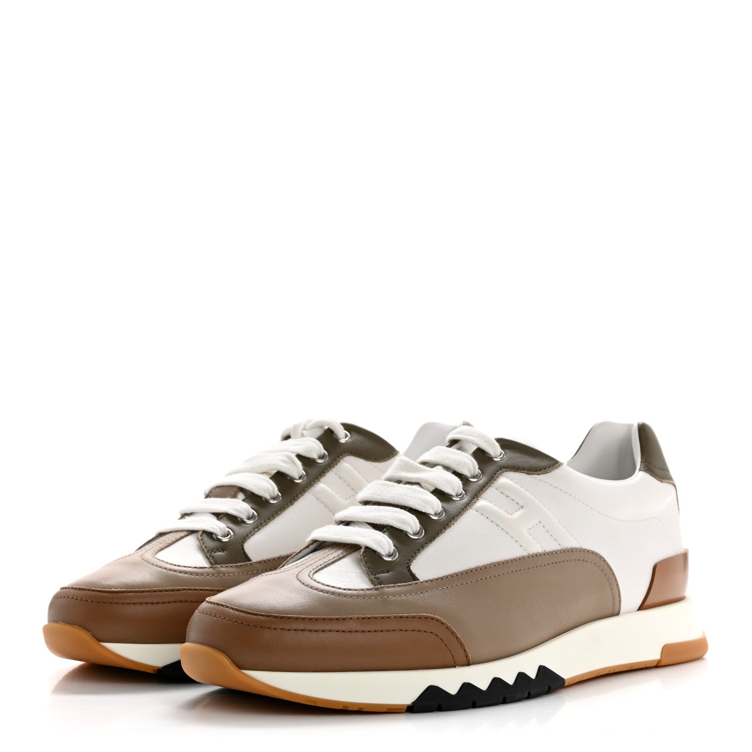 Hermes Calfskin Suede Mens Trail Sneakers 42 Beige Glaise Multicolor 4 of 12