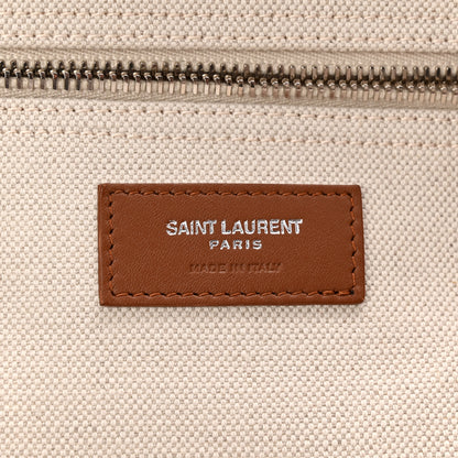 Saint Laurent Linen Calfskin Rive Gauche Maxi Tote Grege et Noir 10 of 19