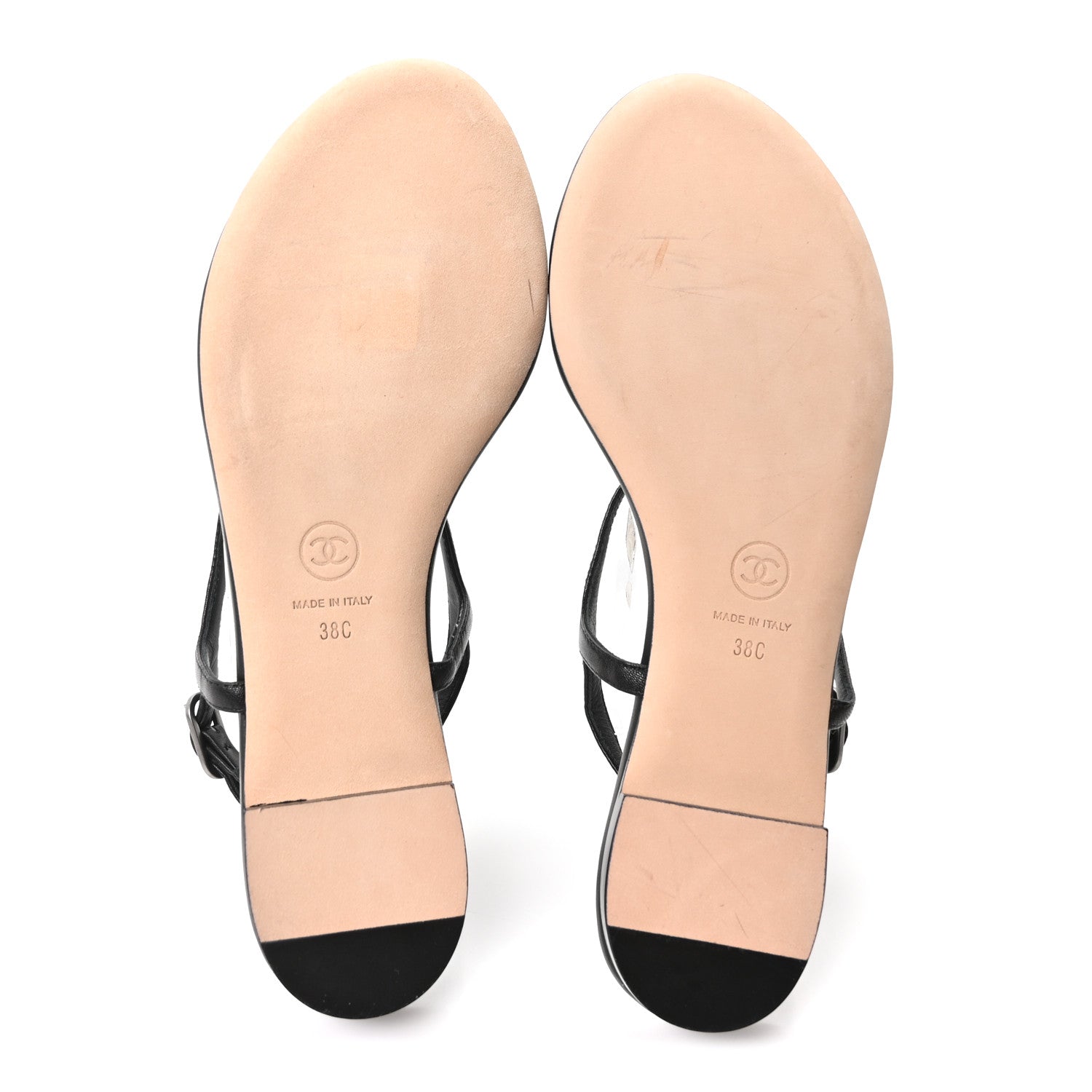 Chanel Lambskin Crystal CC Thong Sandals 38 Black 6 of 9