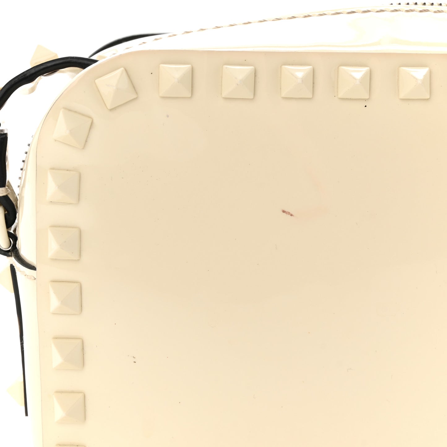 Patent Monochrome Rockstud Camera Crossbody Bag Ivory