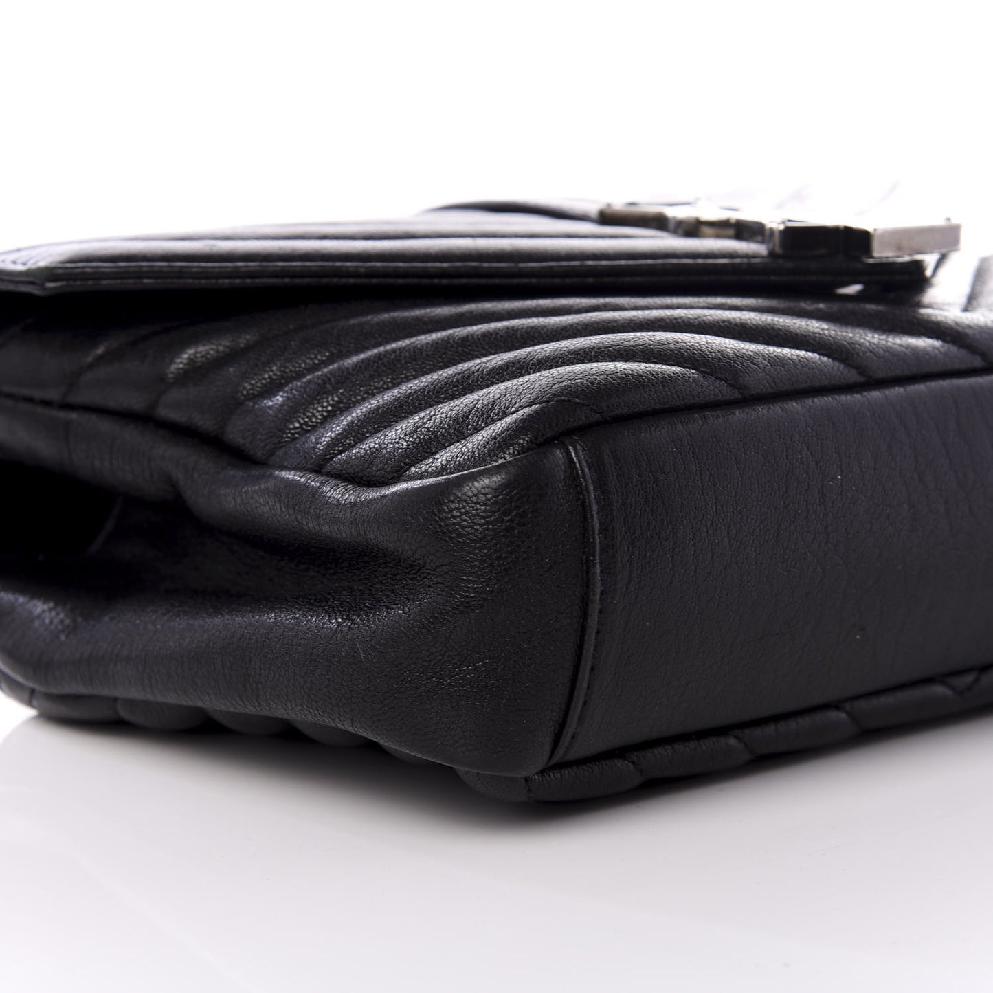Sheepskin Matelasse Chevron Monogram Medium College Bag Black