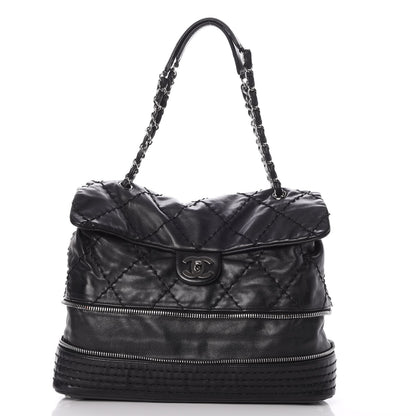 Chanel Calfskin Stitched Large Expandable Flap Bag Black 3 of 9