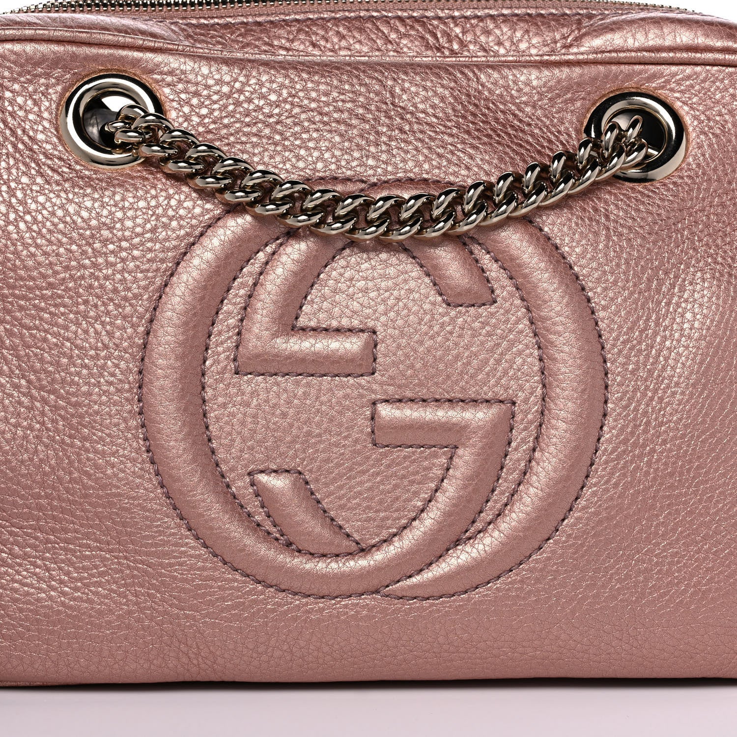 Gucci Metallic Pebbled Calfskin Small Soho Bowler Pink 9 of 11