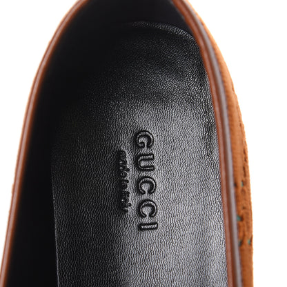 Gucci Velvet GG Monogram Horsebit Womens Jordaan Loafers 37 Cognac Green 7 of 9