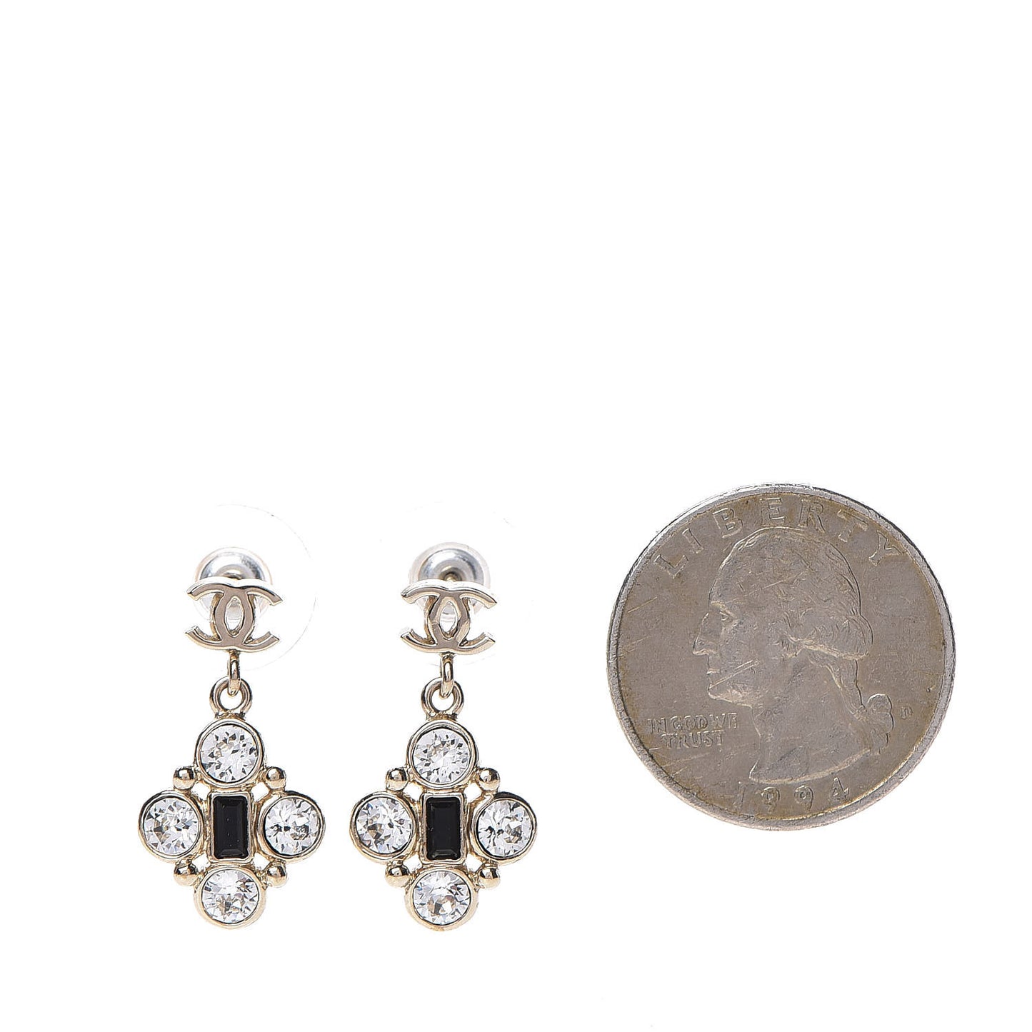 Crystal Resin CC Drop Earrings Light Gold Black