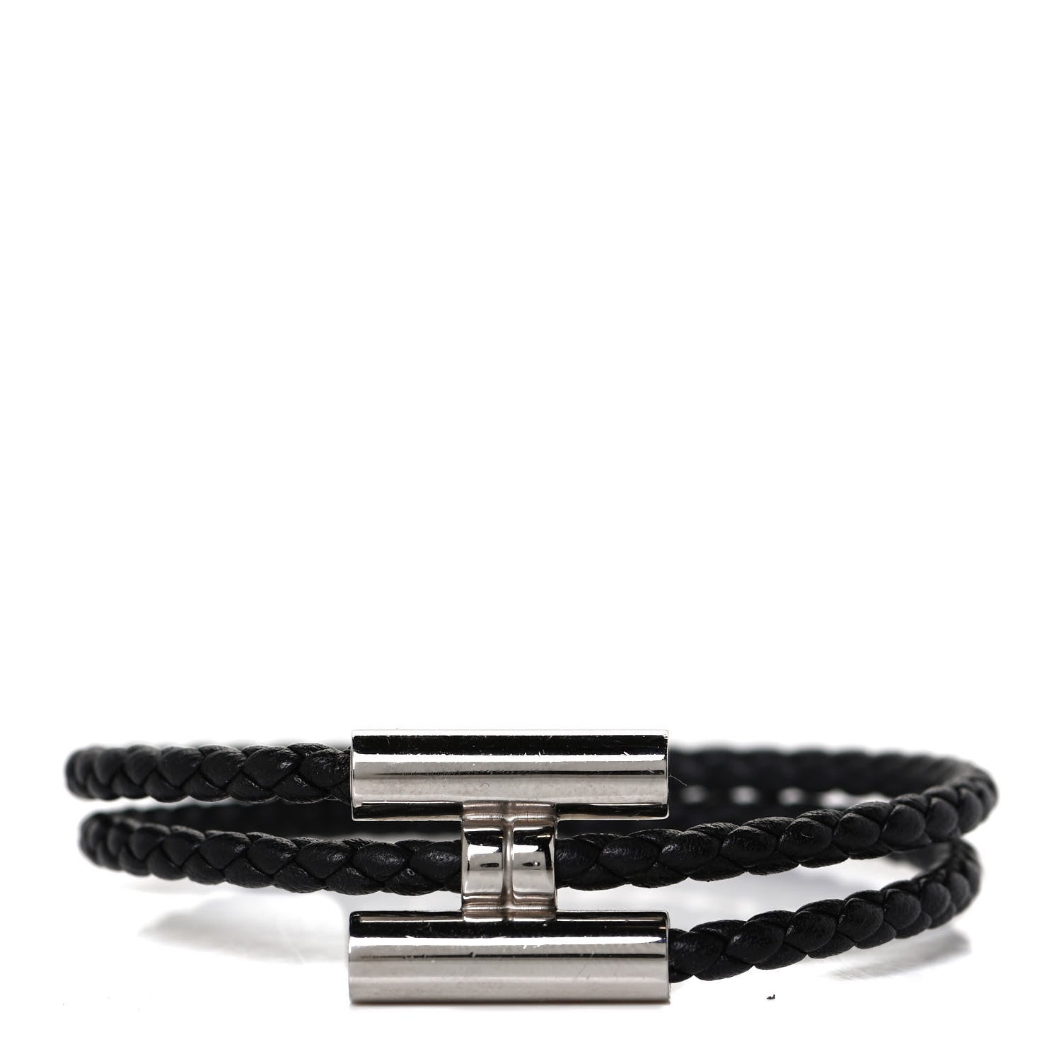 Hermes Swift Double Wrap Cord Tournis Tresse Bracelet Black 1 of 4