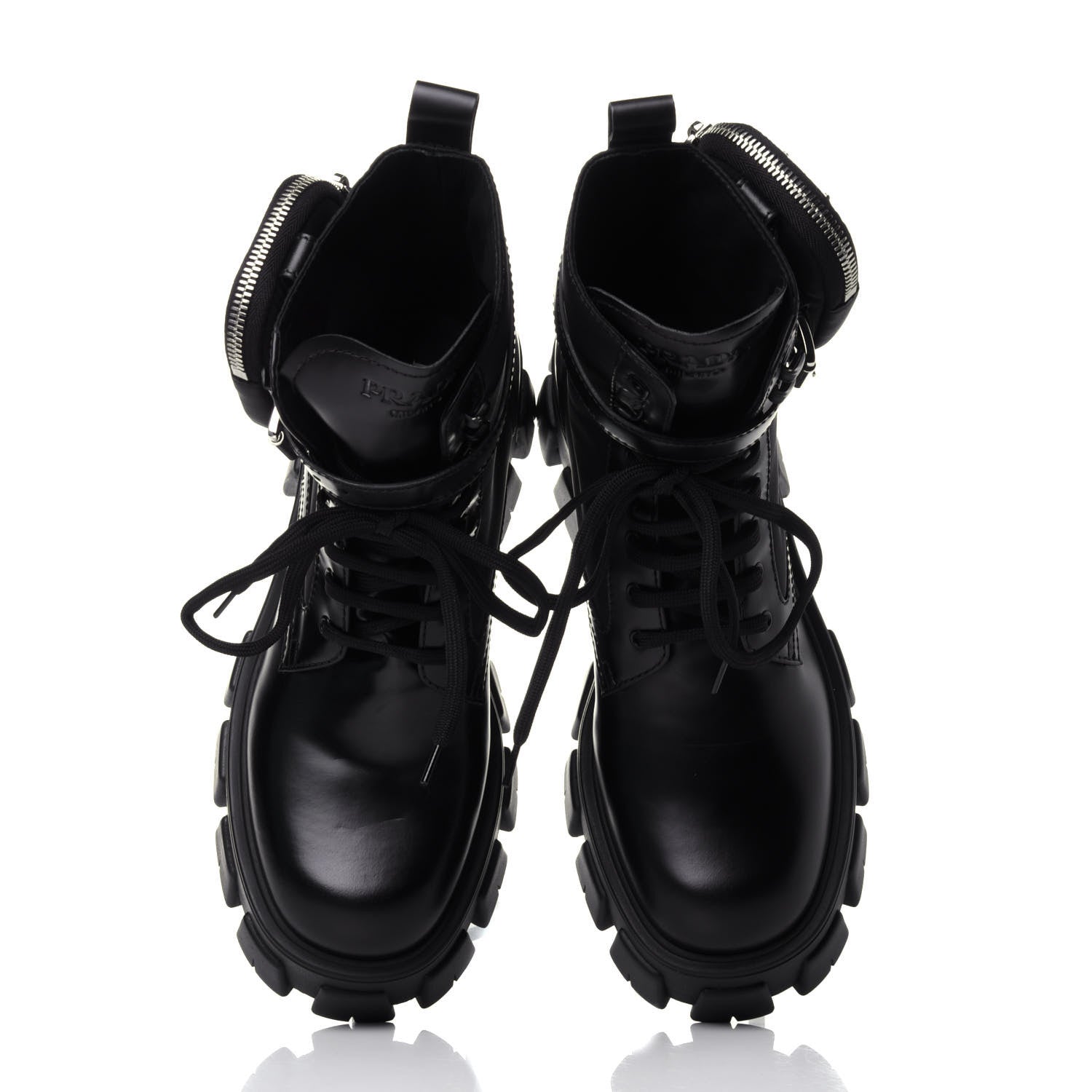 Prada Spazzolato Rois Nylon Metal Triangle Logo Monolith Pouch Pocket 55mm Boots 40 Black 6 of 11