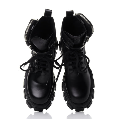 Prada Spazzolato Rois Nylon Metal Triangle Logo Monolith Pouch Pocket 55mm Boots 40 Black 6 of 11