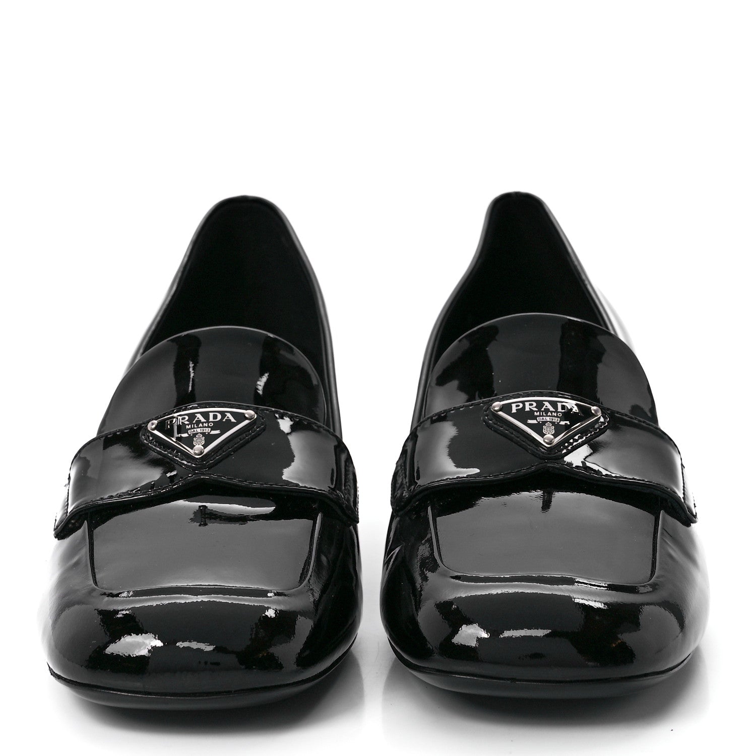 Prada Vernice Metal Triangle Logo 45mm Loafer Pumps 39.5 Black 2 of 7