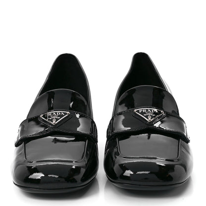Prada Vernice Metal Triangle Logo 45mm Loafer Pumps 39.5 Black 2 of 7