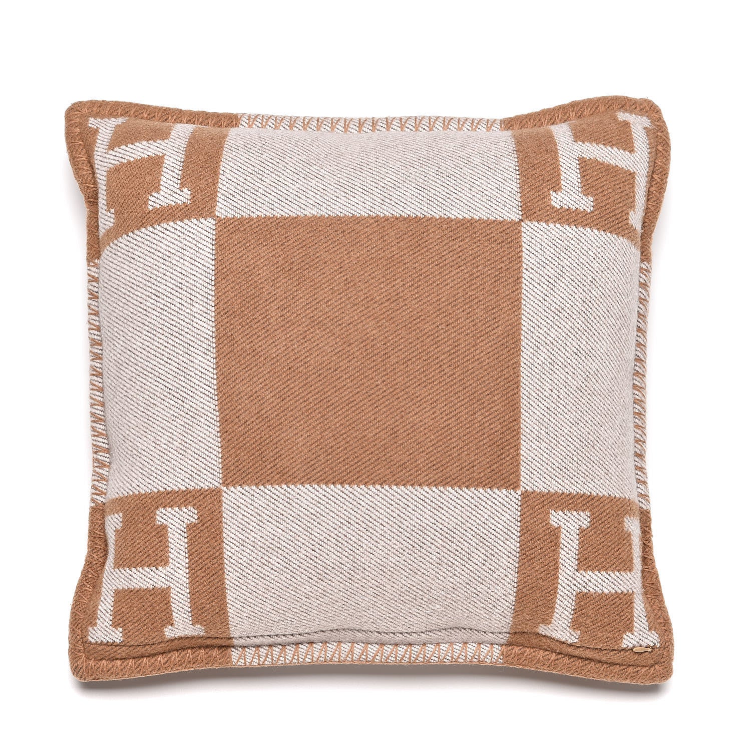 Hermes Wool Cashmere Avalon Pillow PM Ecru Camel 3 of 4