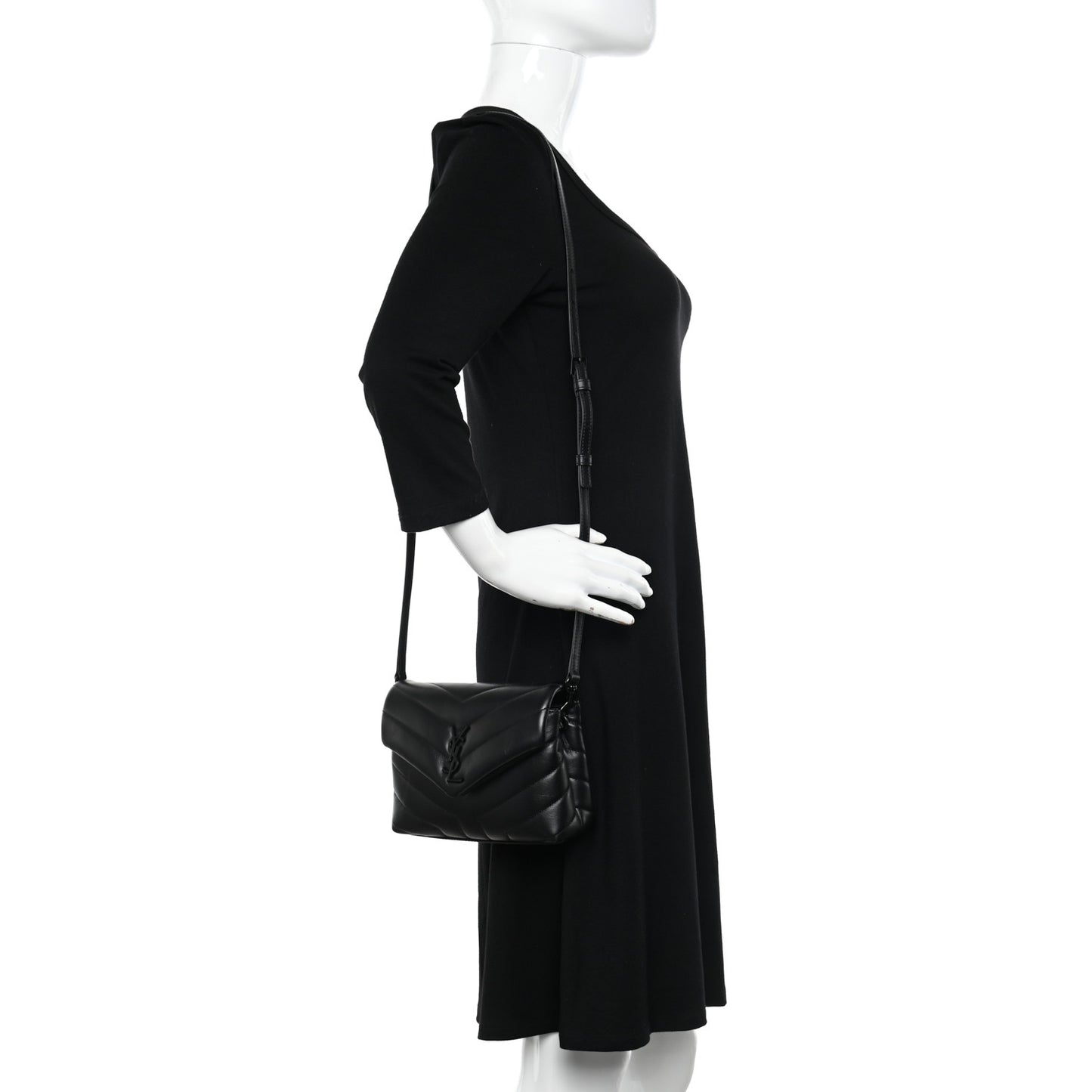 Calfskin Y Quilted Monogram Monochrome Toy Loulou Crossbody Bag Black