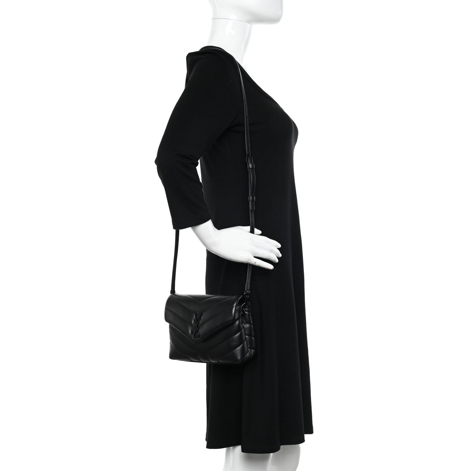 Saint Laurent Calfskin Y Quilted Monogram Monochrome Toy Loulou Crossbody Bag Black 2 of 10