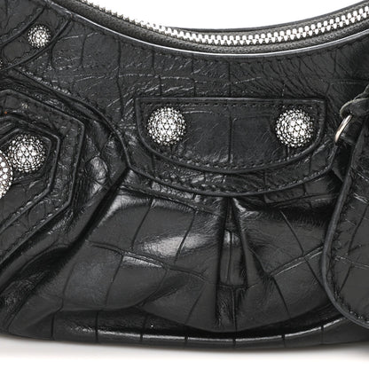 Balenciaga Extra Supple Calfskin Crystal Crocodile Embossed Le Cagole Shoulder Bag XS Black 9 of 11