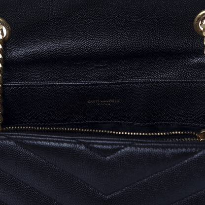 Saint Laurent Grain de Poudre Calfskin Y Quilted Monogram Medium Loulou Chain Satchel Black 8 of 10