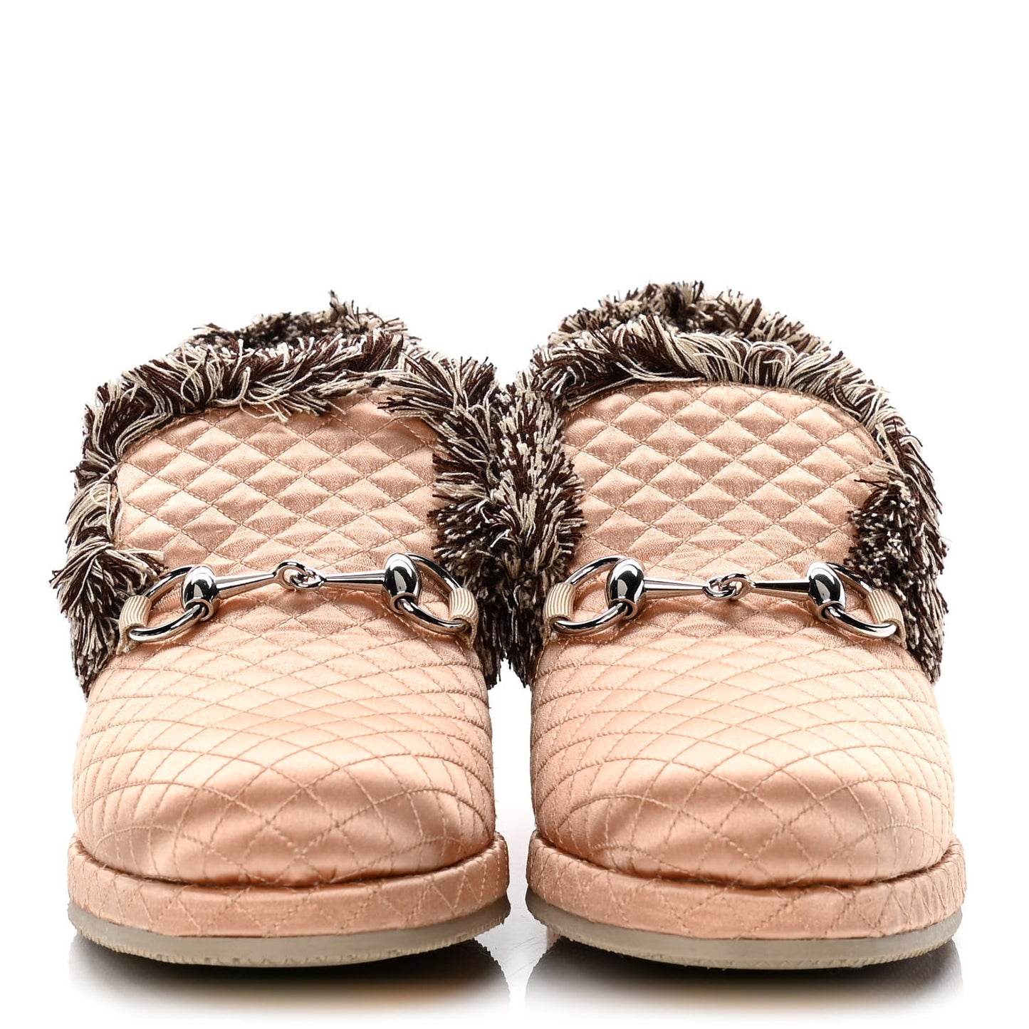 Satin Quilted Womens Fria Horsebit Loafers 35.5 Apricot Beige