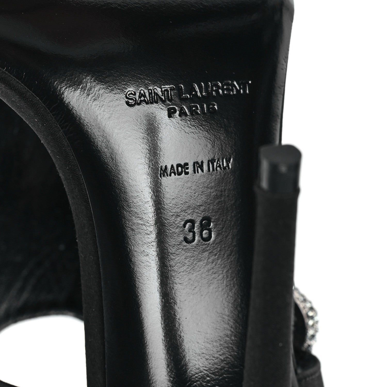 Saint Laurent Crepe Satin Crystal Buckle Gippy 110 Sandals 38 Black 7 of 10