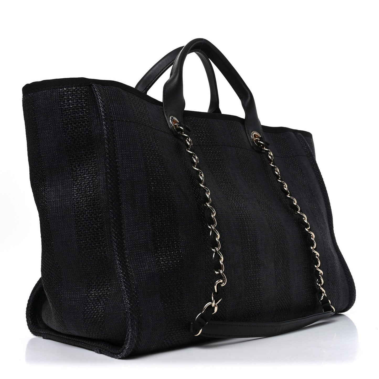 Mixed Fibers Calfskin Striped Medium Deauville Tote Black