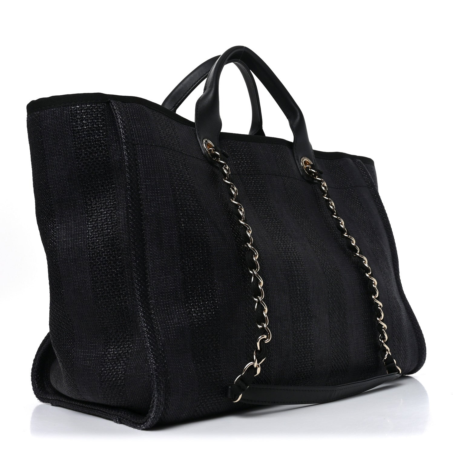 Chanel Mixed Fibers Calfskin Striped Medium Deauville Tote Black 3 of 11