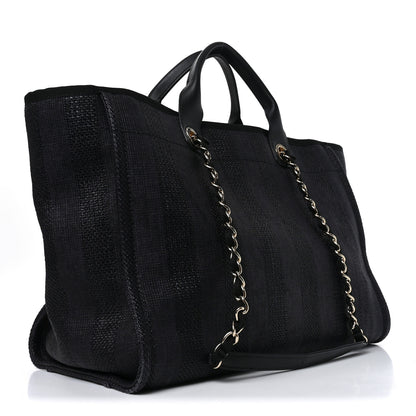 Chanel Mixed Fibers Calfskin Striped Medium Deauville Tote Black 3 of 11