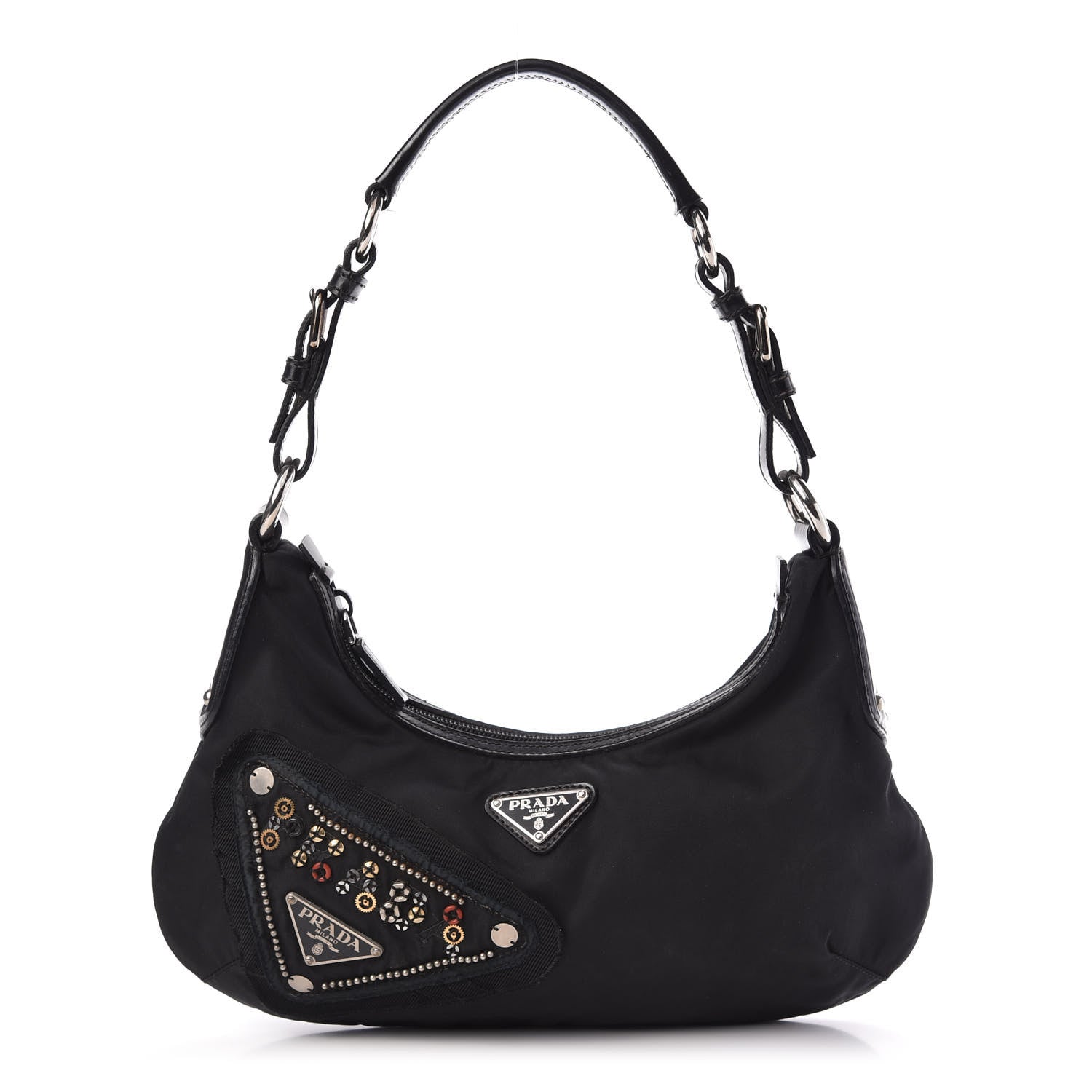 Prada Tessuto Nylon Vela Robot Triangle Hobo Black 1 of 10