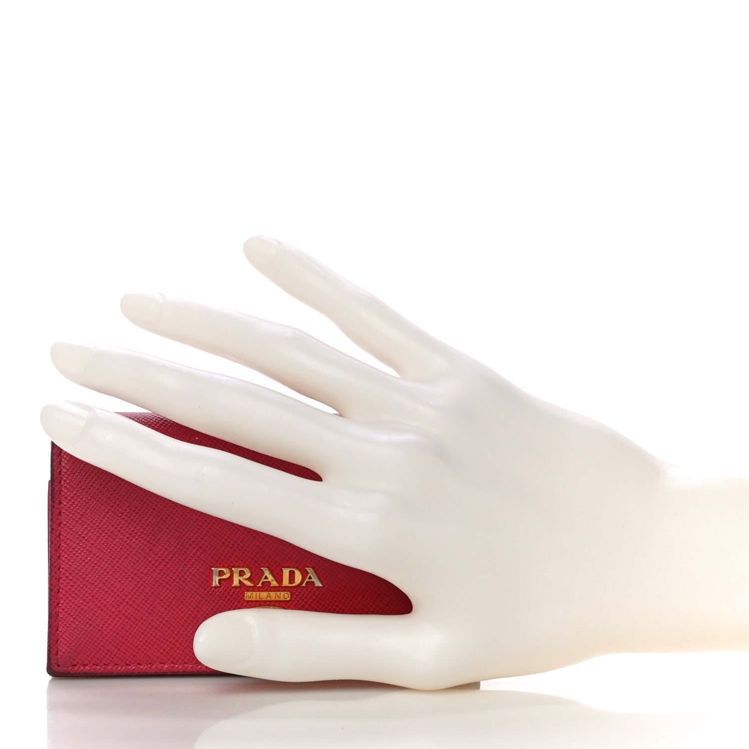 Prada Saffiano Metal Bi-Fold Card Holder Wallet Peonia 2 of 19
