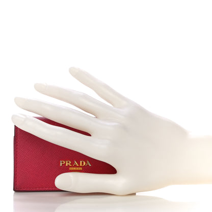 Prada Saffiano Metal Bi-Fold Card Holder Wallet Peonia 2 of 19